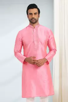 Pink embroidered art dupion silk kurta-pajama