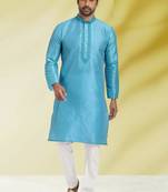 Blue embroidered art dupion silk kurta-pajama