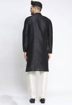 Black plain art dupion silk kurta-pajama 2