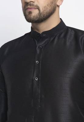 Black plain art dupion silk kurta-pajama 3