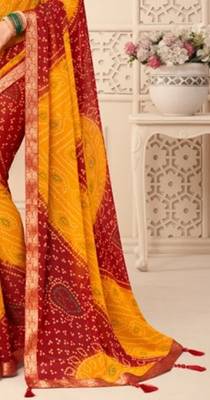Yellow printed chiffon saree with blouse 2