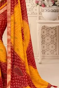Yellow printed chiffon saree with blouse