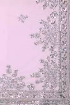Pink embroidered net saree with blouse