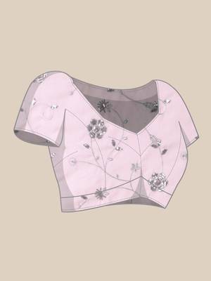 Pink embroidered net saree with blouse 5
