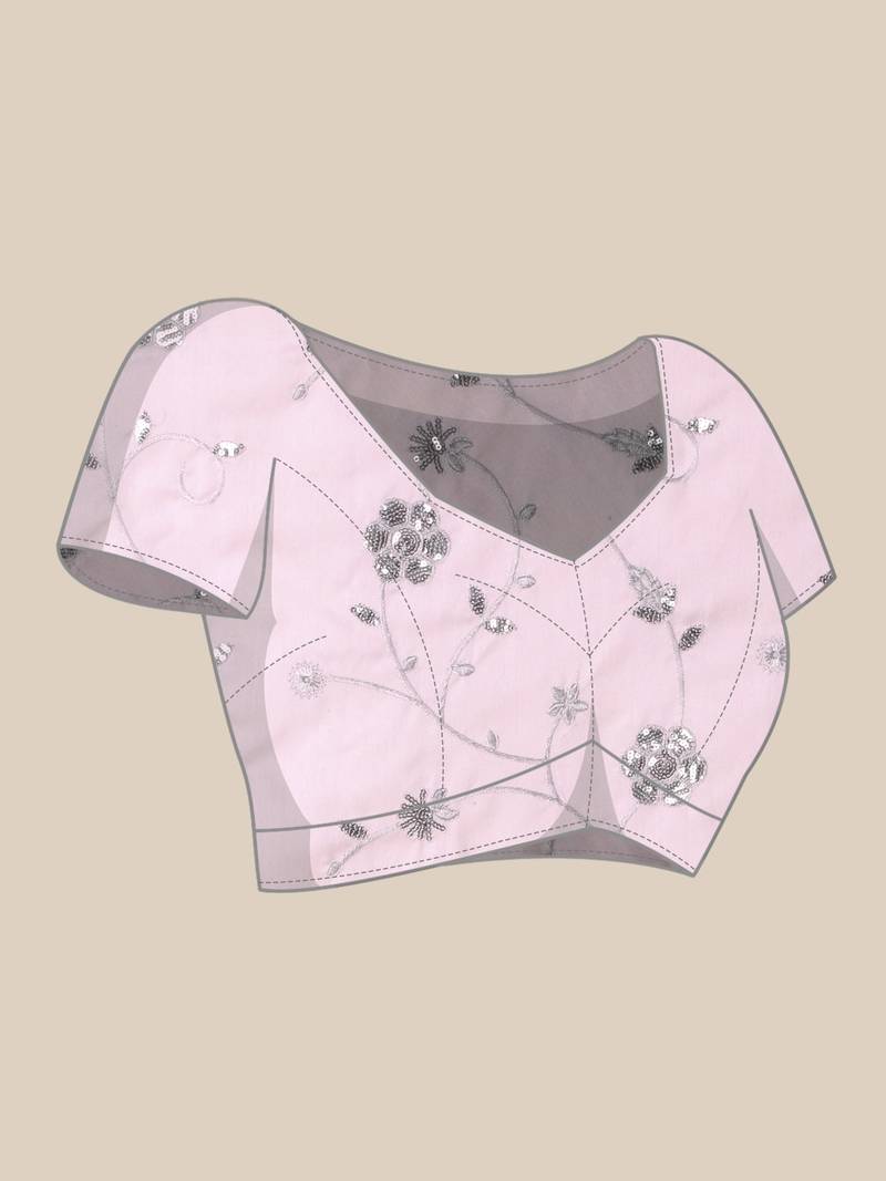 Pink embroidered net saree with blouse