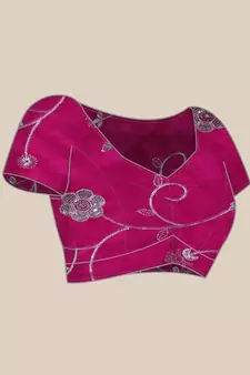 Dark pink embroidered net saree with blouse