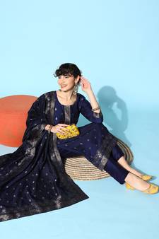 Blue zari jacquard salwar