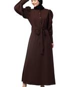 Nazneen front open till waist gathered puffed Sleeve long cuff  with belt Casual Abaya