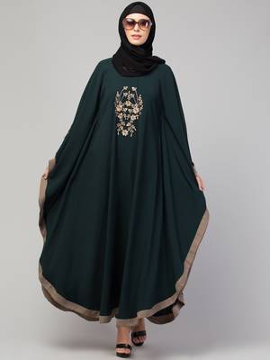 women style embroidered abaya kaftan bottle green 1