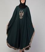 women style embroidered abaya kaftan bottle green