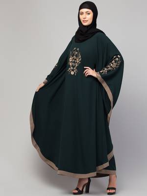 women style embroidered abaya kaftan bottle green 2