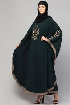 women style embroidered abaya kaftan bottle green