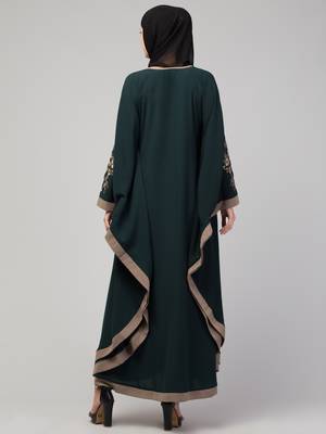 women style embroidered abaya kaftan bottle green 3