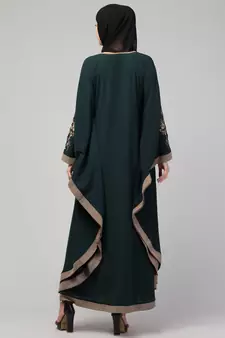women style embroidered abaya kaftan bottle green