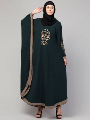 women style embroidered abaya kaftan bottle green 4