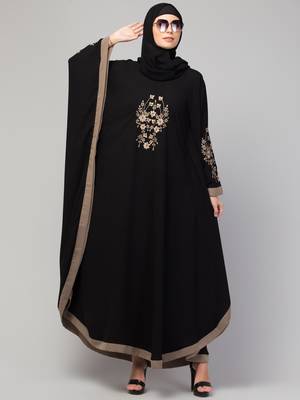MRC Women's latest Embroidered designer abaya kaftan black 1