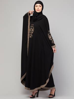 MRC Women's latest Embroidered designer abaya kaftan black 2