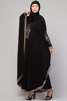 MRC Women's latest Embroidered designer abaya kaftan black