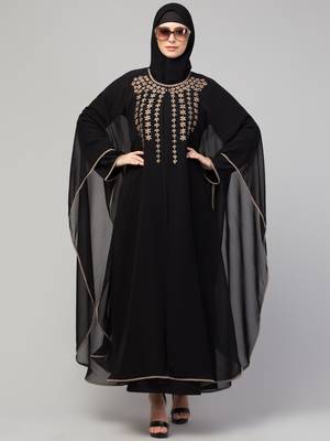 MRC Women latest Layered design Embroidered abaya kaftan black 1