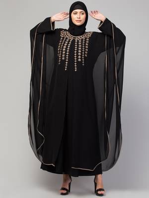 MRC Women latest Layered design Embroidered abaya kaftan black 3