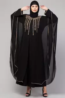 MRC Women latest Layered design Embroidered abaya kaftan black