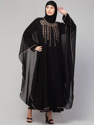 MRC Women latest Layered design Embroidered abaya kaftan black 4