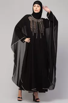 MRC Women latest Layered design Embroidered abaya kaftan black