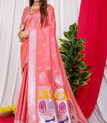 Pink woven paithani silk saree with blouse