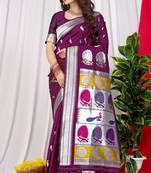 Wine woven paithani silk saree with blouse