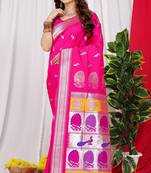 Pink woven paithani silk saree with blouse
