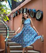 Weavllite Women's Dark Blue  Pure Cotton Floral Dress