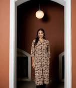 Weavllite Women's Cream  Pure Cotton Block printed Kurta