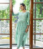 Weavllite Women's Green  Pure Cotton Block printed Kurta set