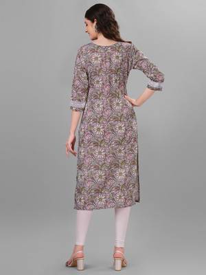 Weavllite Women's Grey  Pure Cotton Cambric Block printed Kurta 5
