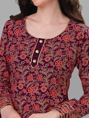 Weavllite Women's Maroon  Pure Cotton Cambric Block printed Kurta 1