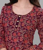 Weavllite Women's Maroon  Pure Cotton Cambric Block printed Kurta