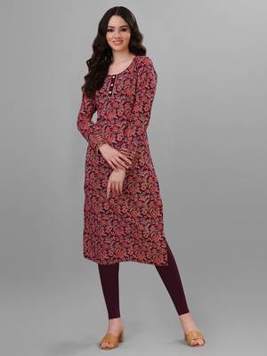 Weavllite Women's Maroon  Pure Cotton Cambric Block printed Kurta 2
