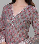 Weavllite Women's Grey  Pure Cotton Cambric Block printed Kurta