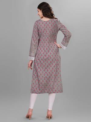 Weavllite Women's Grey  Pure Cotton Cambric Block printed Kurta 5