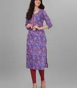 Weavllite Women's Purple  Pure Cotton Cambric Block printed Kurta