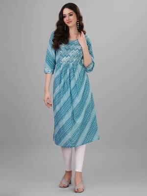 Weavllite Women's Blue  Pure Cotton Cambric Printed Kurta 3
