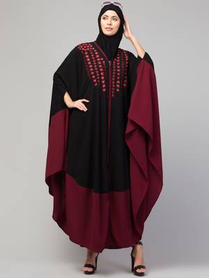MRC Women latest designer Embroidered abaya kaftan black and maroon 1