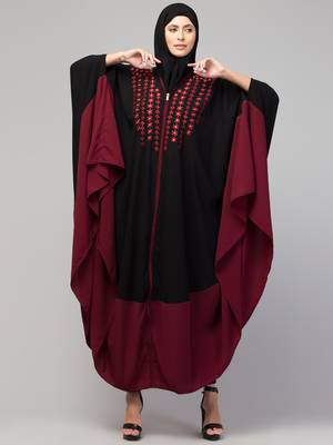 MRC Women latest designer Embroidered abaya kaftan black and maroon 3
