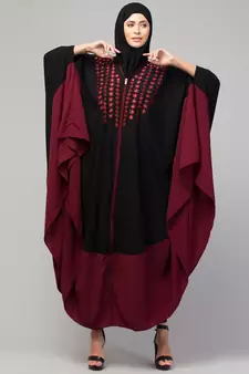MRC Women latest designer Embroidered abaya kaftan black and maroon