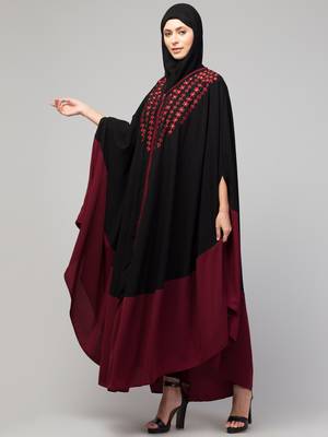 MRC Women latest designer Embroidered abaya kaftan black and maroon 4