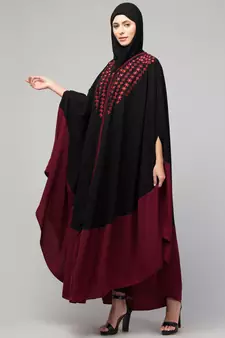 MRC Women latest designer Embroidered abaya kaftan black and maroon