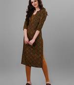 Weavllite Women's Green  Pure Cotton Cambric Block printed Kurta