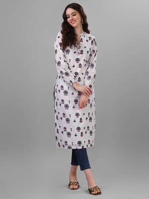 Weavllite Women's White  Pure Cotton Cambric Block printed Kurta 1