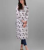 Weavllite Women's White  Pure Cotton Cambric Block printed Kurta