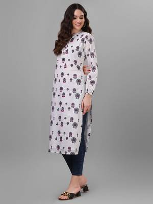 Weavllite Women's White  Pure Cotton Cambric Block printed Kurta 4